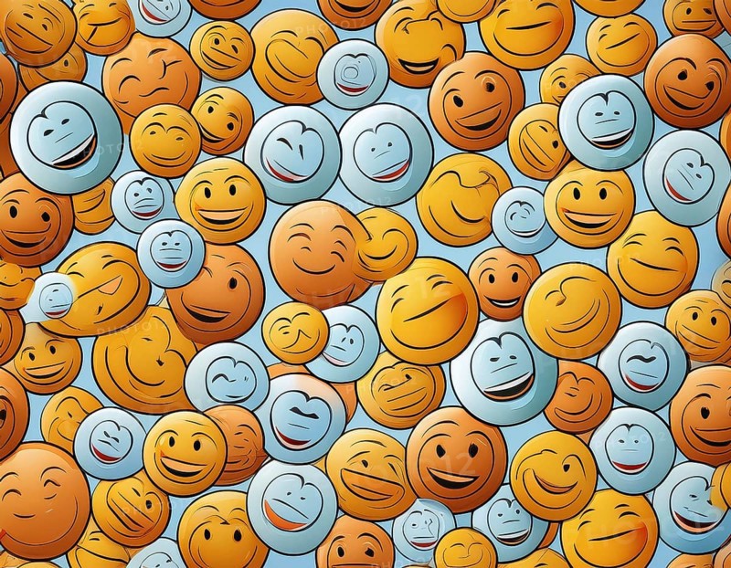Colorful illustration featuring a seamless pattern of cheerful smiley faces on a blue surface, evoking happiness and positivity, AI generated