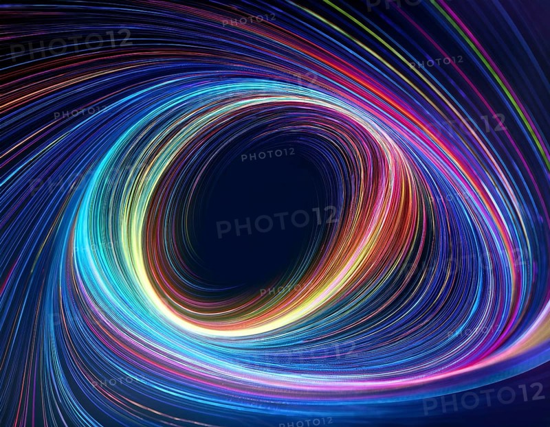 Abstract art depicting vibrant streaks of light forming a swirling vortex against a dark background, evoking a dynamic and energetic visual. Perfect for creative, modern, and futuristic design projects, AI generated