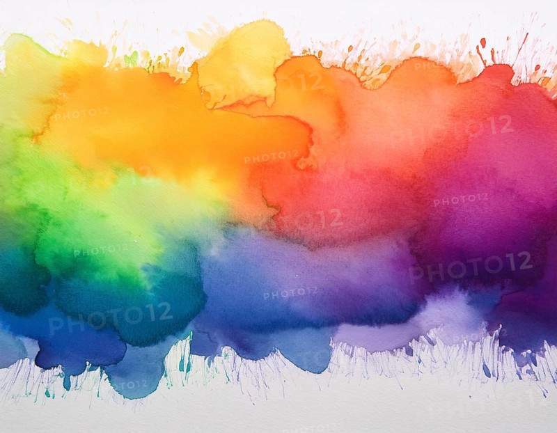 Bright watercolor art showcasing vibrant hues blending with artistic paint splashes, perfect for creative and artistic themes, AI generated