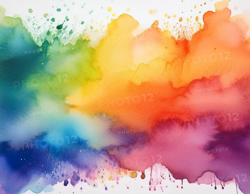 Bright watercolor art showcasing vibrant hues blending with artistic paint splashes, perfect for creative and artistic themes, AI generated