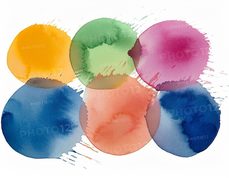 Colorful watercolor circles painted on a white background create a vibrant and artistic design. Bright colors including orange, blue, red, and green offer inspiration for artistic creation and design projects, AI generated