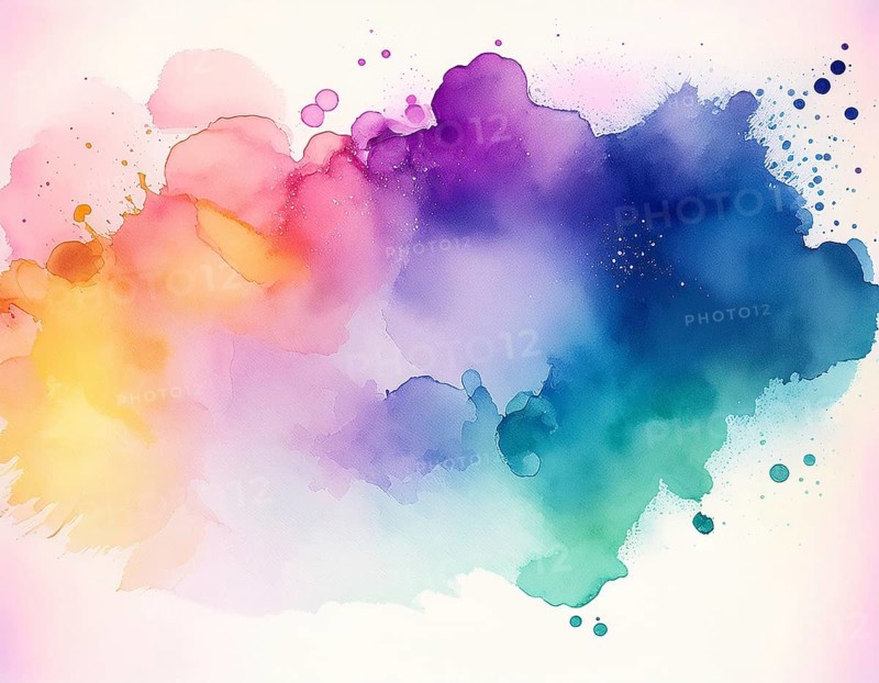 Bright watercolor art showcasing vibrant hues blending with artistic paint splashes, perfect for creative and artistic themes, AI generated