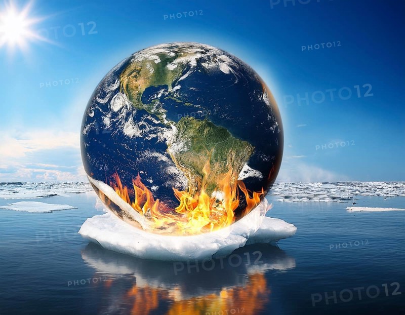 A powerful visual of Earth engulfed in flames, symbolizing environmental changes, climate crisis, and global warming under the serene backdrop of a vast starry universe, AI generated