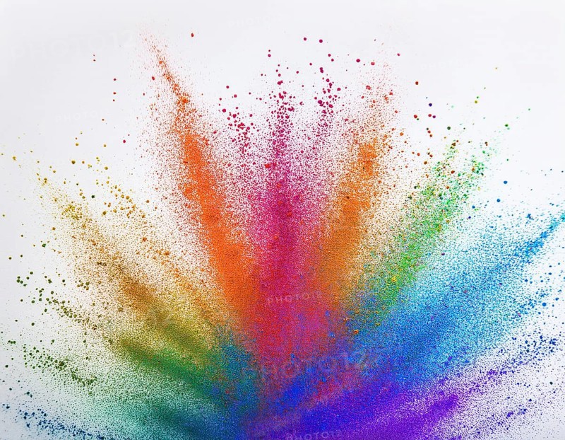 Vibrant and energetic multicolored powder explosion captured against awhite background. Evoking festival celebrations reminiscent of Holi, with dynamic motion and graphic potential for creative artistic projects, AI generated