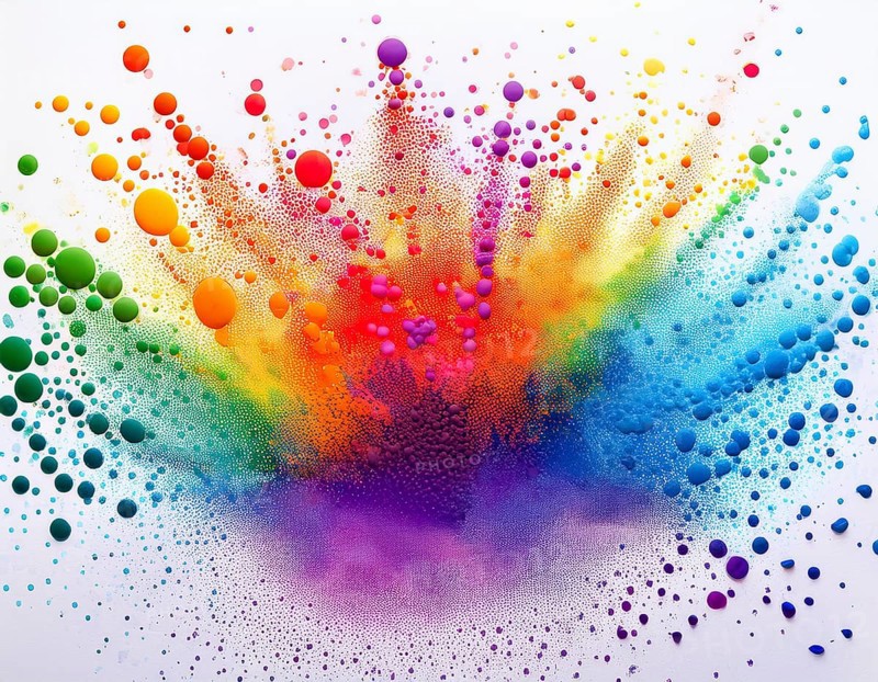 Vibrant and energetic multicolored powder explosion captured against awhite background. Evoking festival celebrations reminiscent of Holi, with dynamic motion and graphic potential for creative artistic projects, AI generated