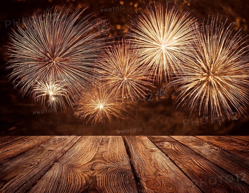 Elegant Fireworks Display Over Wooden Deck During Night Celebration, AI generated