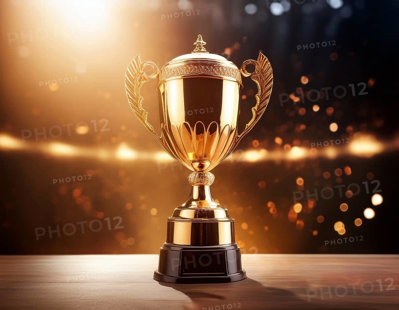 Concept of celebration and achievement. Goal achievement concept.. Winner champion trophy cup, AI generated
