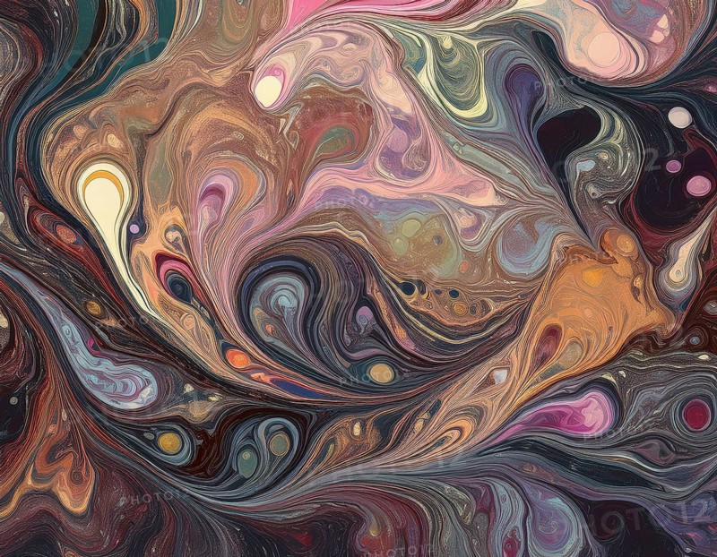 Abstract Marble Waves Acrylic Background. Abstract fluid art with swirling colors and bubbles, creating a dynamic effect, vibrant colors, AI generated