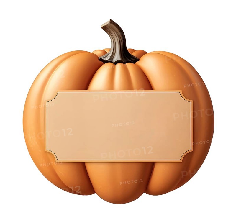 A vibrant orange pumpkin with a smooth surface and a blank label sits ready for Halloween, Thanksgiving, autumn decorations, conveying the essence of harvest season festivities and creativity. AI generated
