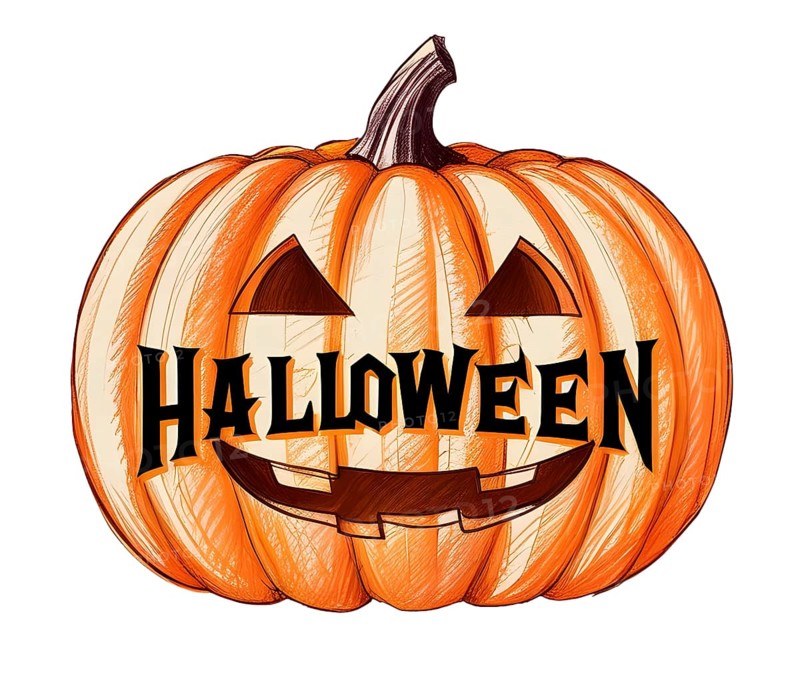 A carved pumpkin with 'Halloween' written on it, evoking a spooky and festive atmosphere. AI generated