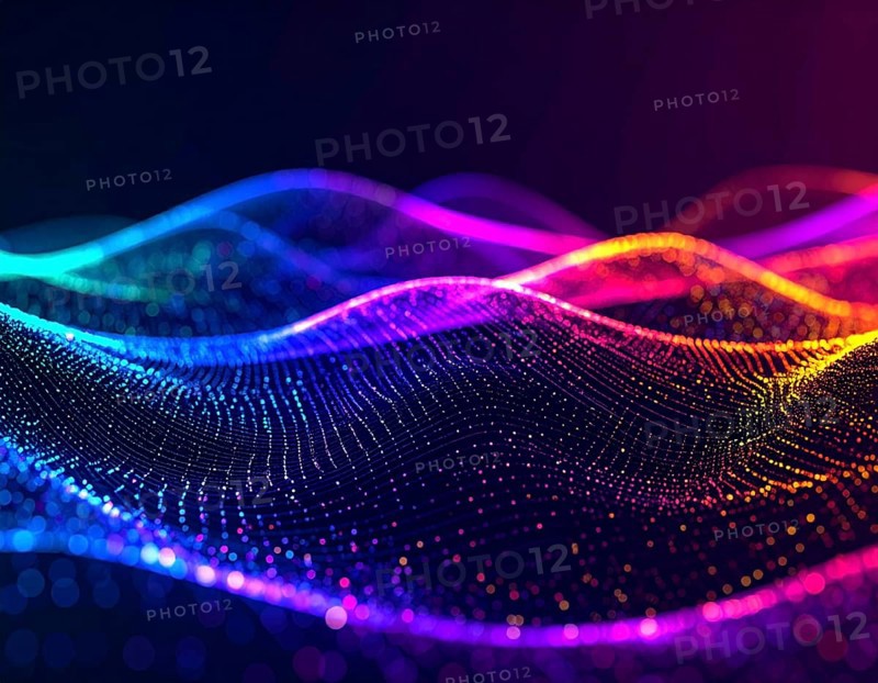Abstract technology network wall art with glowing multi-color lines and nodes, futuristic digital background for modern décor, AI generated