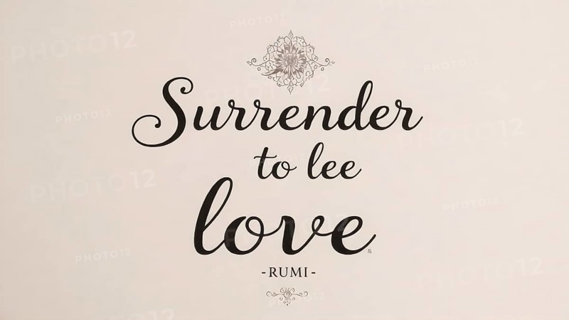 Surrender to love lettering positive quote, motivation and inspiration phrase, AI generated