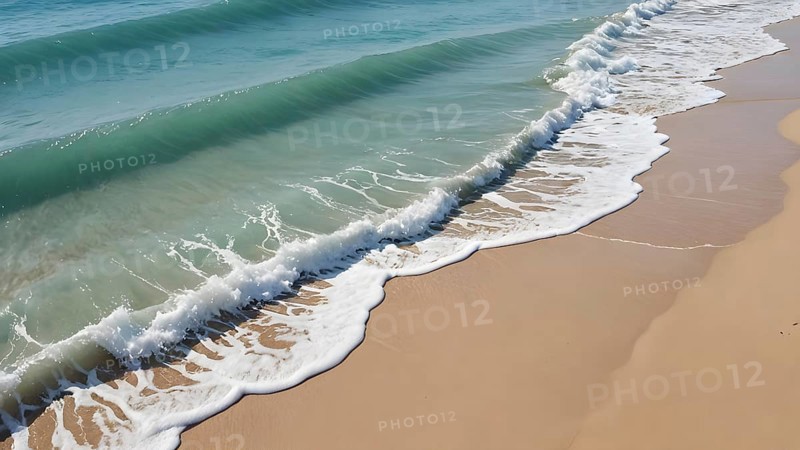 Sandy beach art print featuring ocean tranquility, a decorative seascape poster celebrating harmony, peace, and natural beauty, AI generated