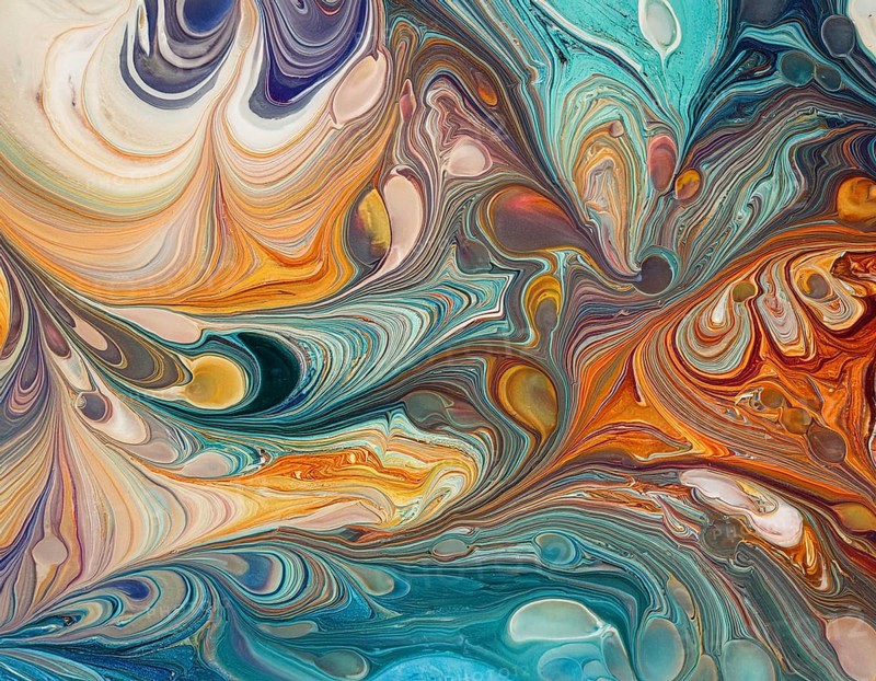 Abstract Marble Waves Acrylic Background. Abstract fluid art with swirling colors and bubbles, creating a dynamic effect, vibrant colors, AI generated