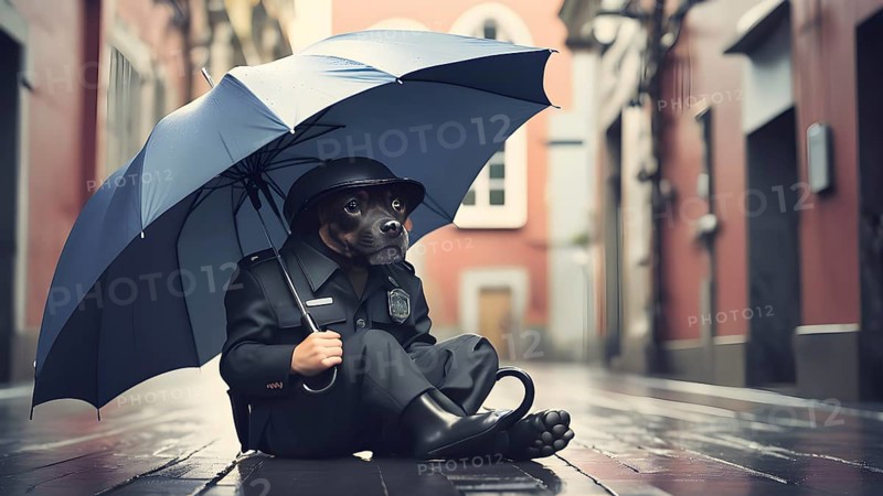 Conceptual man with umbrella rain art poster, symbolizing resilience, strength, and motivation through stormy journeys, AI generated