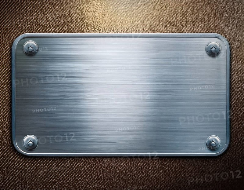 Metal plaque with a brush texture and screws. Shiny brushed metal plate with screws, AI generated