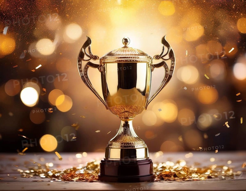 Concept of celebration and achievement. Goal achievement concept.. Winner champion trophy cup, AI generated