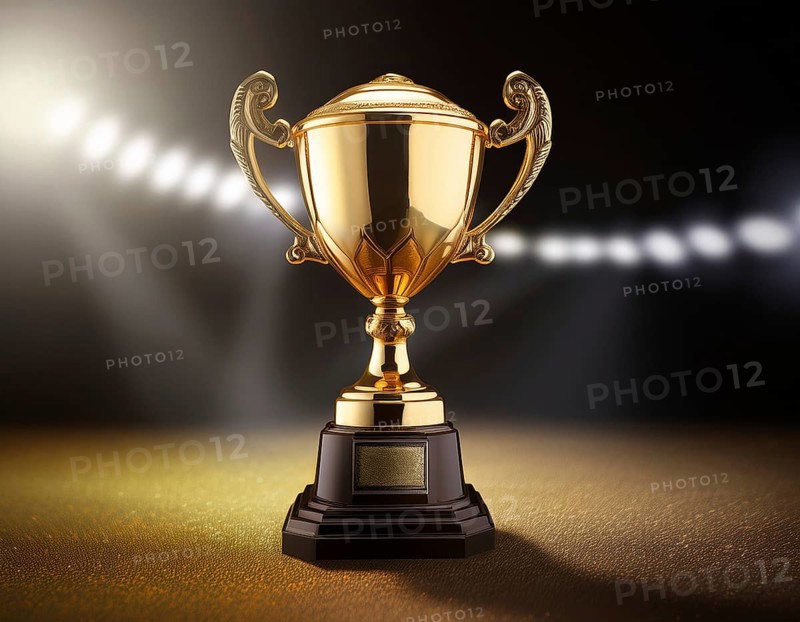 Concept of celebration and achievement. Goal achievement concept.. Winner champion trophy cup, AI generated