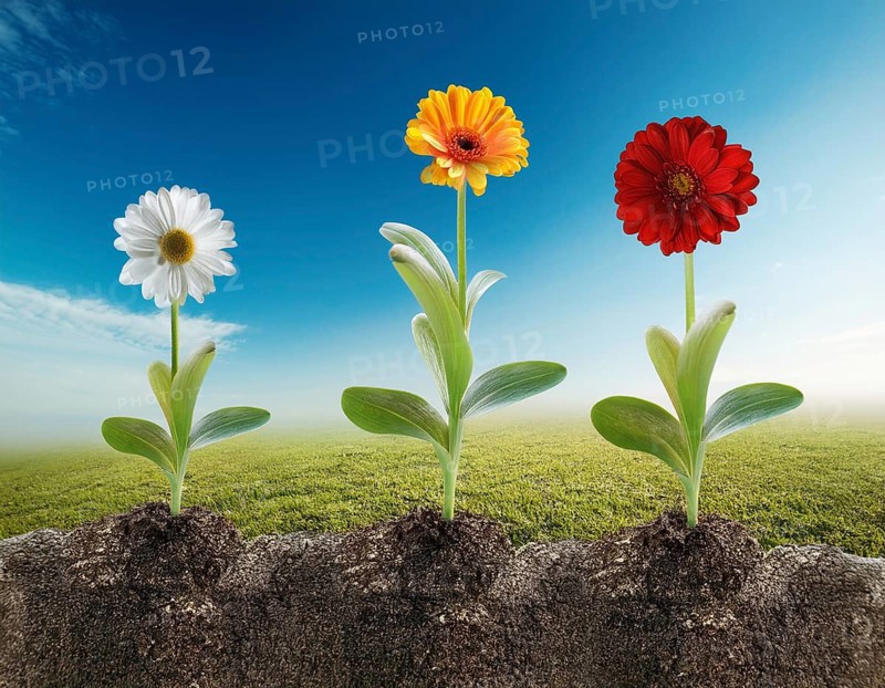 Growing flowerPlant Sequence - a seedling grows progressively- metaphor for success or growth, AI generated