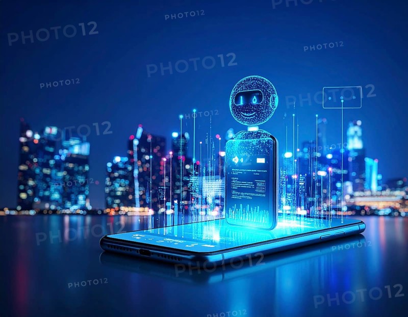 Futuristic AI chatbot hologram symbolizing digital communication, smart assistance, and innovative technology, AI generated