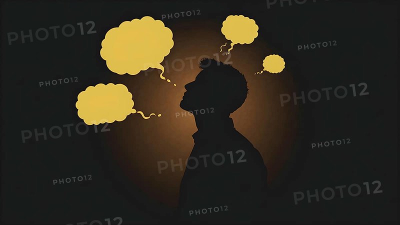 Thinking man silhouette with speech bubble concept, symbolizing dialogue, reflection, creative ideas, learning, and communication, AI generated