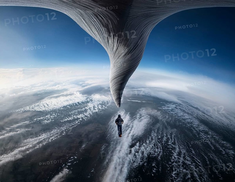 Tornado concept image showing powerful funnel cloud, symbolizing destructive natural forces, extreme weather, and atmospheric danger, AI generated