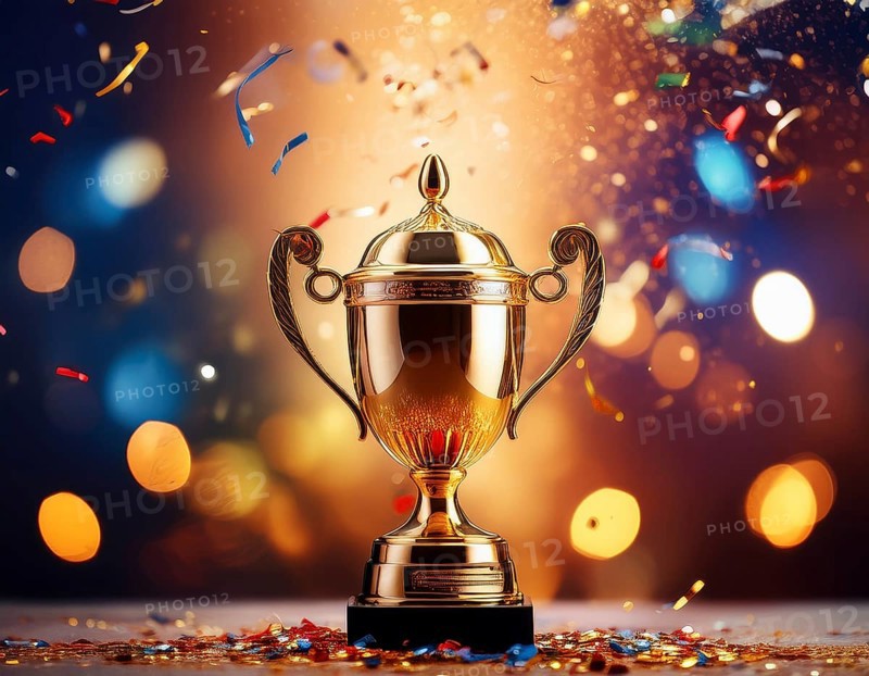 Concept of celebration and achievement. Goal achievement concept.. Winner champion trophy cup, AI generated