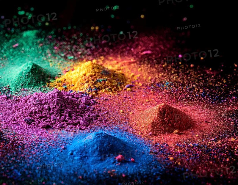 A colorful explosion powder on black background.. Multicolored powder explosion, AI generated