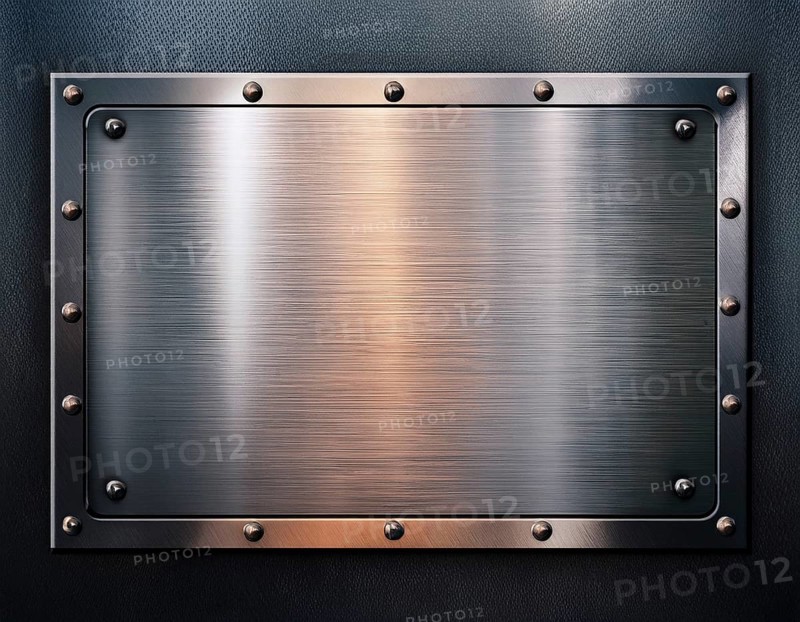Metal plaque with a brush texture and screws. Shiny brushed metal plate with screws, AI generated