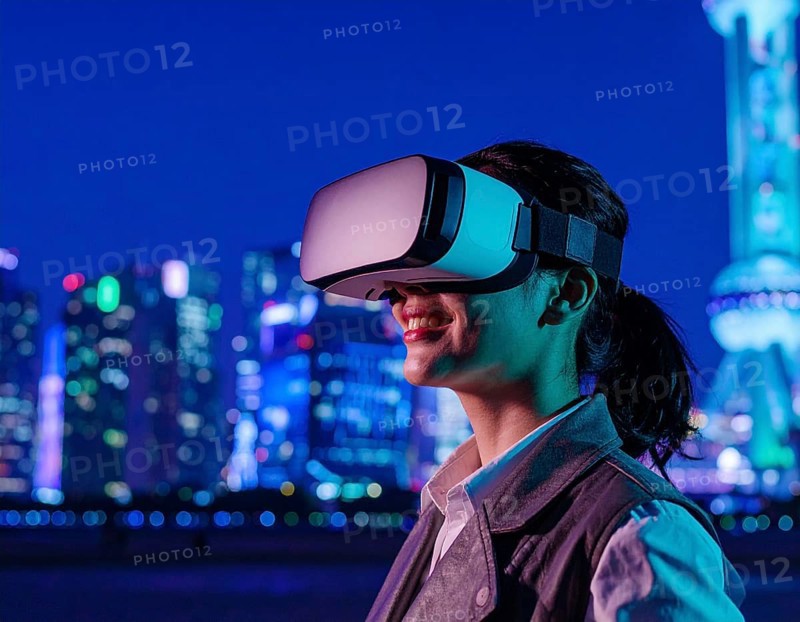 A VR headset user immersed in gaming and metaverse, representing digital entertainment, interaction, and futuristic experiences, AI generated
