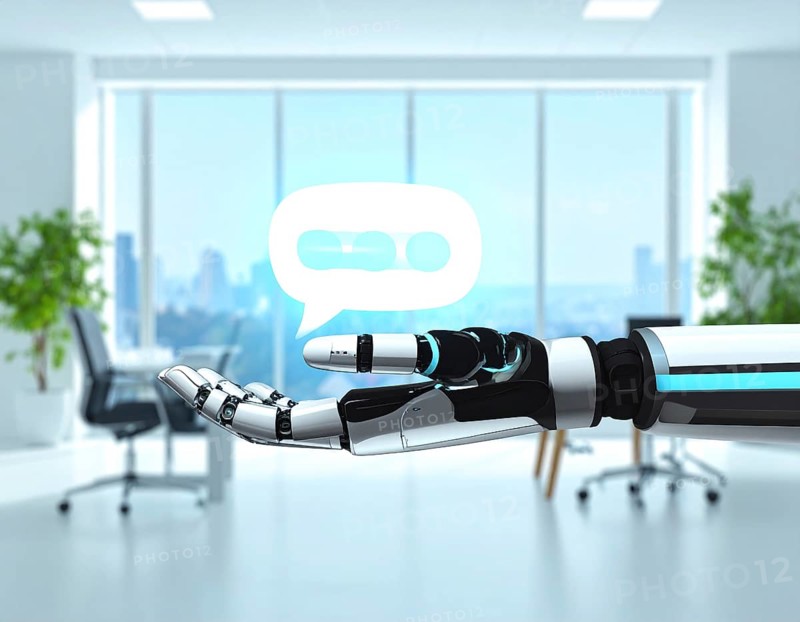 Futuristic AI chatbot hologram symbolizing digital communication, smart assistance, and innovative technology, AI generated