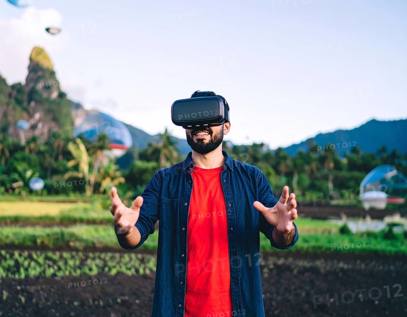 A VR headset user immersed in gaming and metaverse, representing digital entertainment, interaction, and futuristic experiences, AI generated