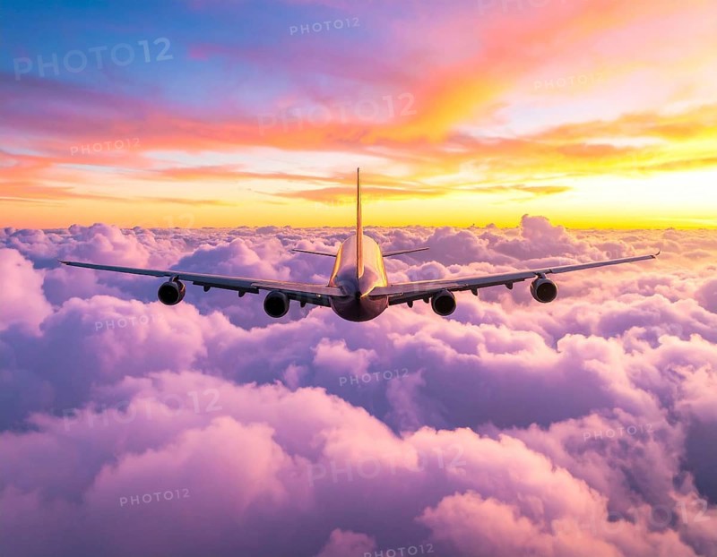 A breathtaking airplane sunset wall art print symbolizing travel, freedom, and modern aviation-inspired dream journeys, AI generated