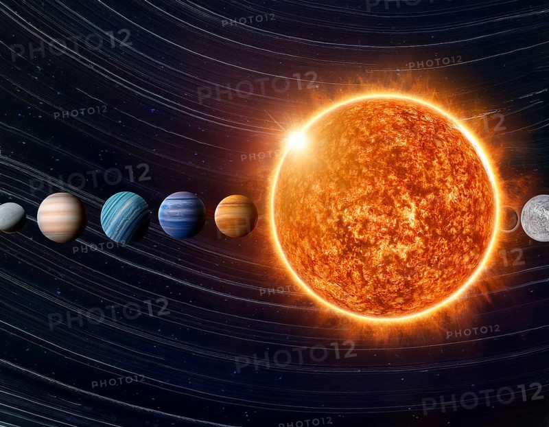 A solar system concept image displaying planets aligned in orbit, symbolizing astronomy, cosmic harmony, and universal beauty, AI generated