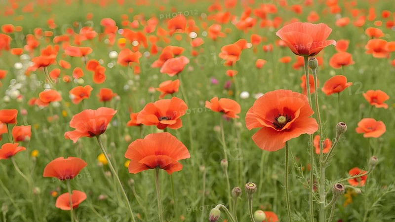 Poppy field wall art print featuring a blooming landscape, celebrating natural beauty, harmony, and vibrant floral elegance, AI generated