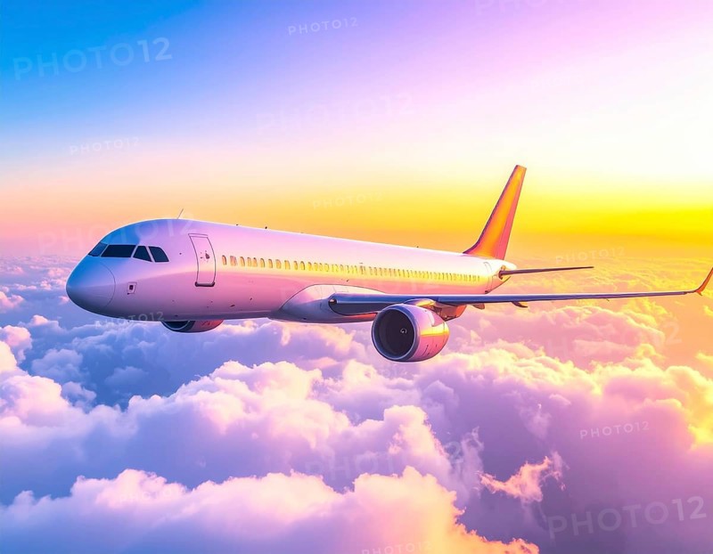 A breathtaking airplane sunset wall art print symbolizing travel, freedom, and modern aviation-inspired dream journeys, AI generated