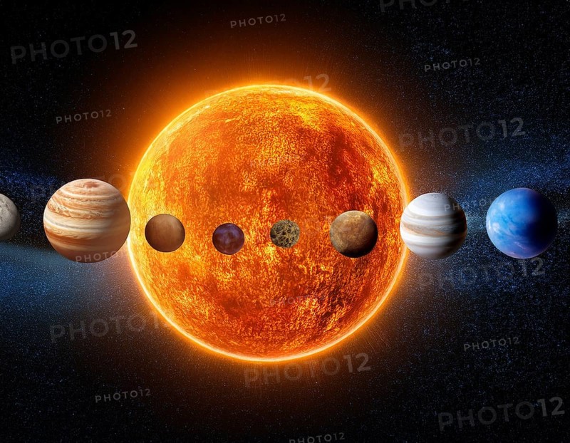 A solar system concept image displaying planets aligned in orbit, symbolizing astronomy, cosmic harmony, and universal beauty, AI generated