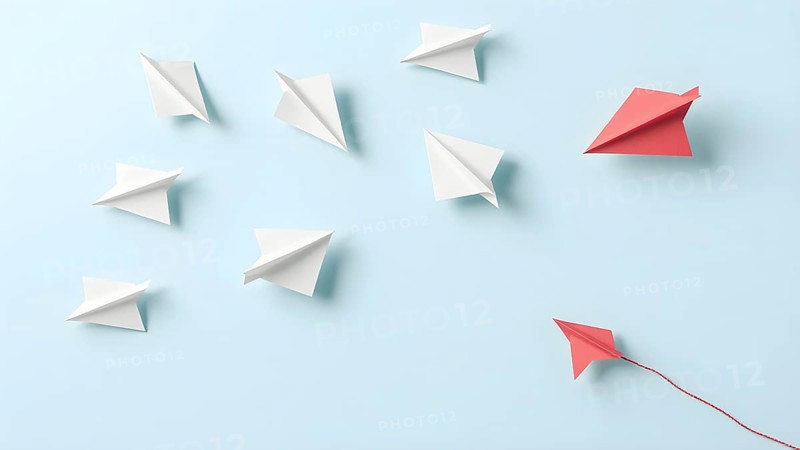 Colorful paper planes arranged in organized pattern, symbolizing creativity, playfulness, imagination, and artistic decorative concepts, AI generated