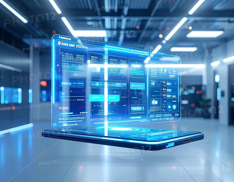Futuristic AI chatbot hologram floating, symbolizing digital communication, smart assistance, and innovative technology, AI generated