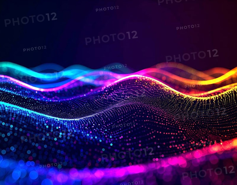 Abstract technology network wall art with glowing multi-color lines and nodes, futuristic digital background for modern décor, AI generated