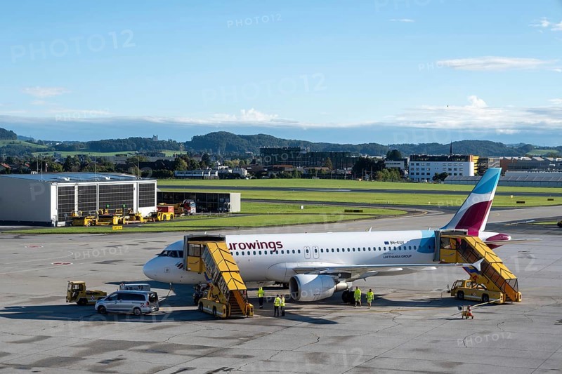 Airbus A320-214 of the airline Eurowings at Salzburg Airport, Austria