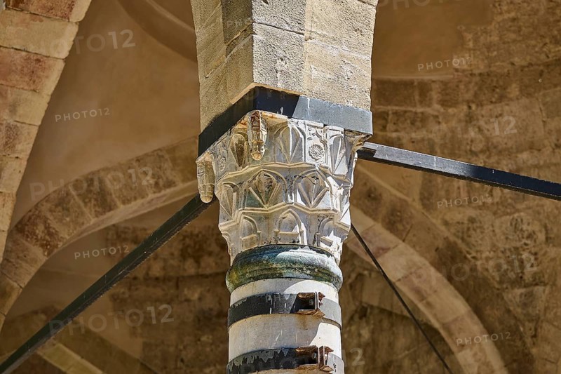 Detailed view of a stone capital and arch in a historic building, Recep Pasha Mosque, Old Town, Turkish Quarter, Rhodes Town, Rhodes, Dodecanese, Greek Islands, Greece
