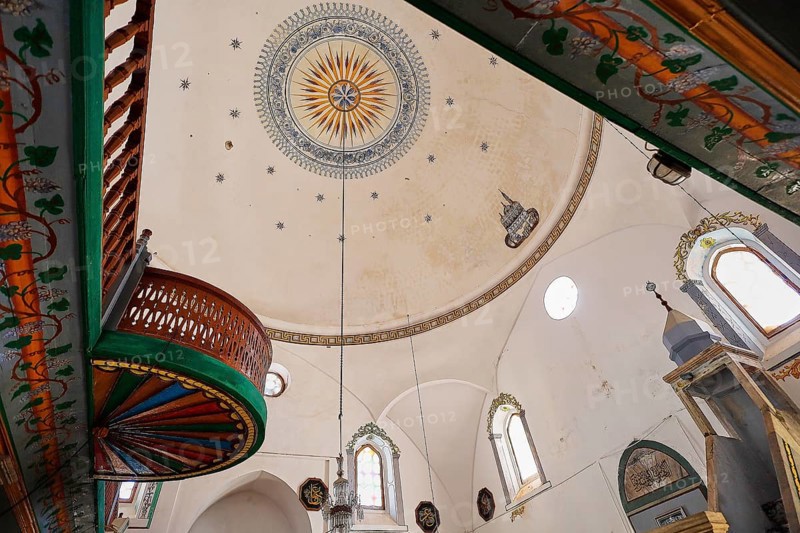 Interior view of a mosque with decorated dome, Ibrahim Pasha Mosque, Old Town, Turkish Quarter, Rhodes Town, Rhodes, Dodecanese, Greek Islands, Greece