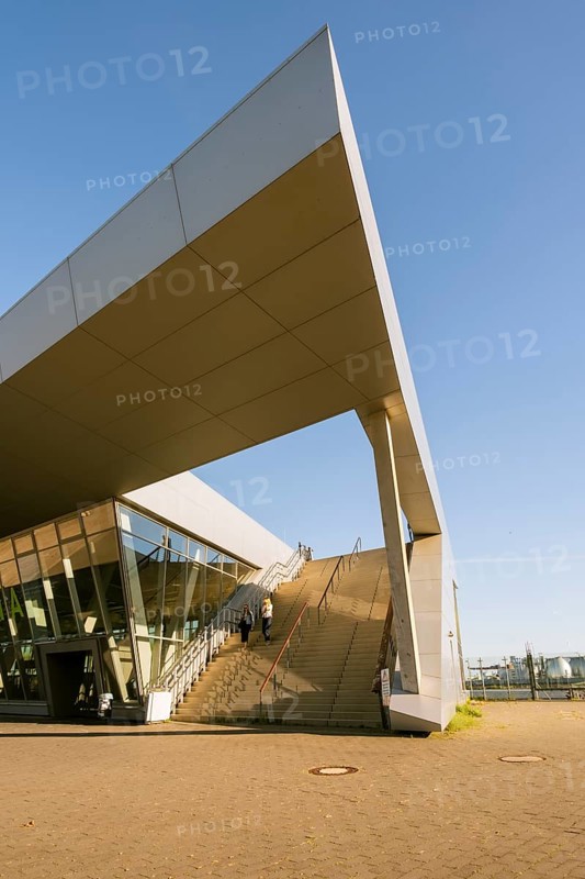 View of the stairs to the viewing point of the Hamburg Cruise Centre Altona, people as accessories, Hamburg, Germany