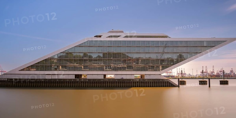 Long exposure of Dockland by day, people as accessories, Hamburg, Germany