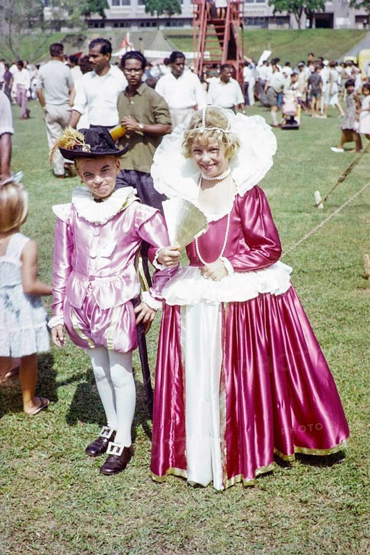 Garden fete community event in the grounds of HMS Terror naval base, Sembawang, Singapore, South East Asia, 1963 - British children in fancy dress clothing