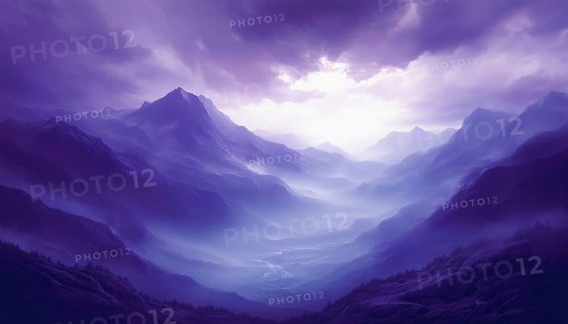 Breathtaking View Of Majestic Mountains Beneath A Canopy Of Stunning Violet Skies Creates A Serene And Peaceful Landscape, AI generated