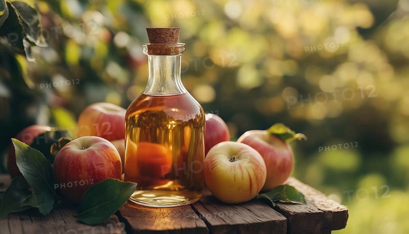 Fresh Apples And Apple Cider Vinegar In Glass Bottle - A Perfect Combination For Health And Flavor Enhancement In Your Kitchen, AI generated