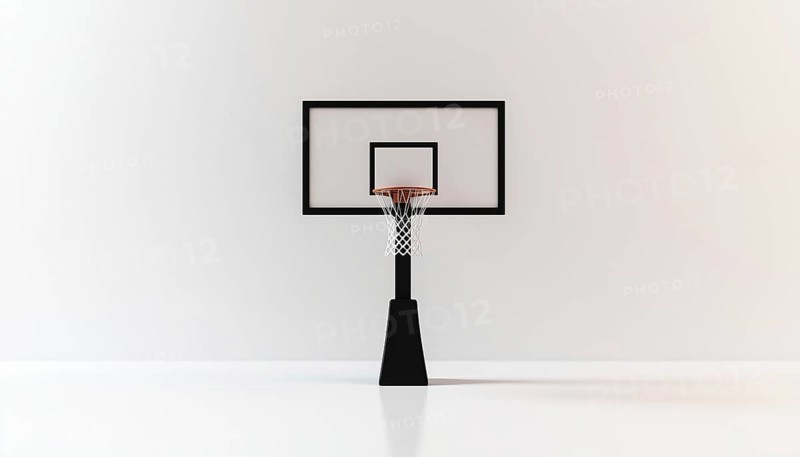 Simple Black Basketball Hoop With Net And Backboard In Front-Facing View Against White Background, Ideal For Any Space And Game Day Requirements, AI generated