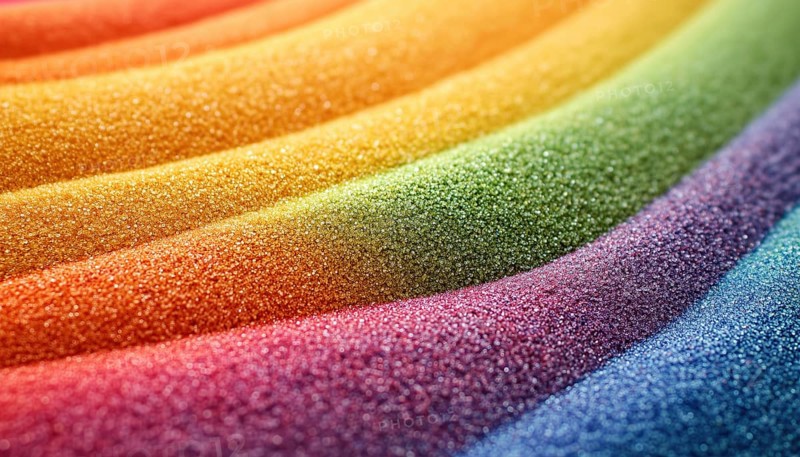 Vibrant Rainbow-Colored Sands Close Up With White Background And Space For Text. Focus On Sand'S Texture, Motion, Shape, And Color, AI generated